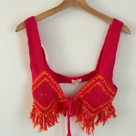 Camila Coelho Mira hand crochet fringe crop - Picture 2 of 3